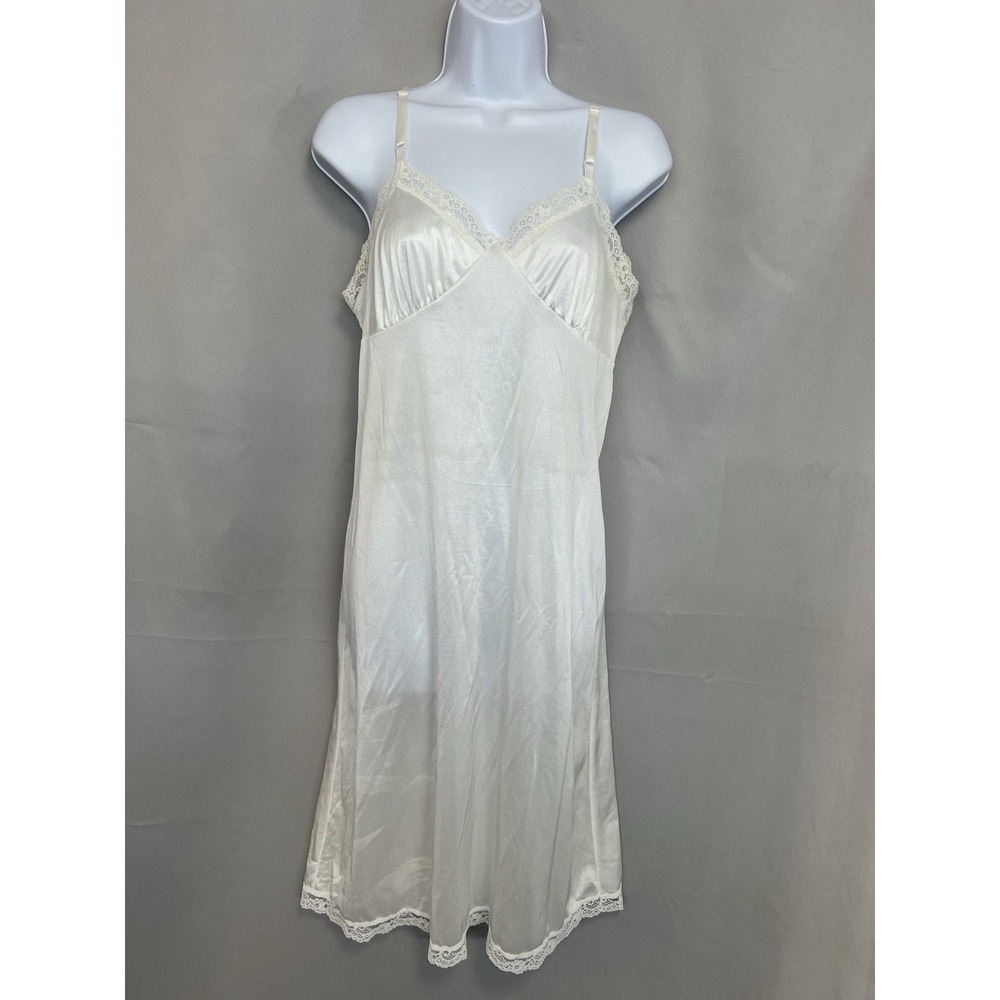 Vintage Deena Full‎ Nylon Lace Lingerie Slip White Size 36  Nightie Y2K Made USA